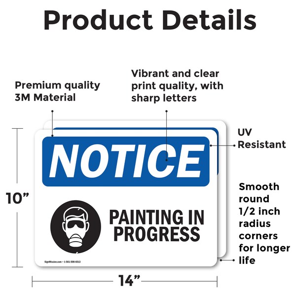 Painting In Progress Sign With Symbol, 14 In W X Rectangle, Vinyl Decal